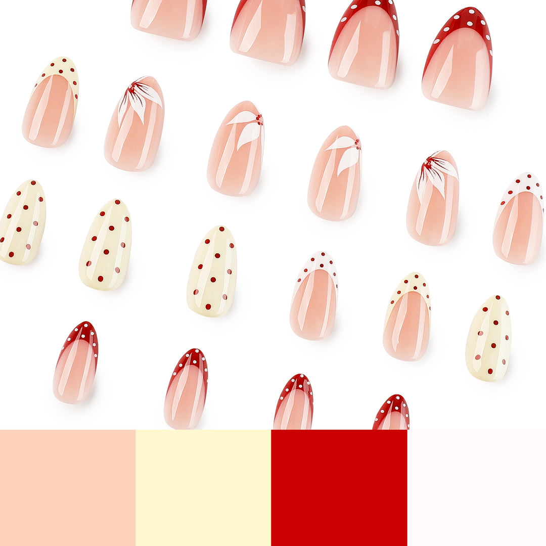 Artistic nail design with unique dots and floral embellishments Bowlift