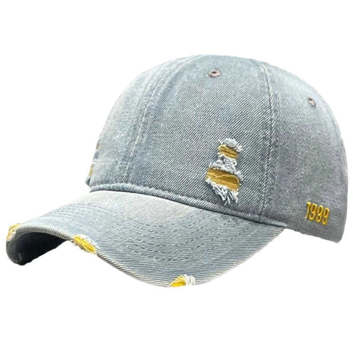 Unisex Distressed Denim Baseball Cap Bowlift