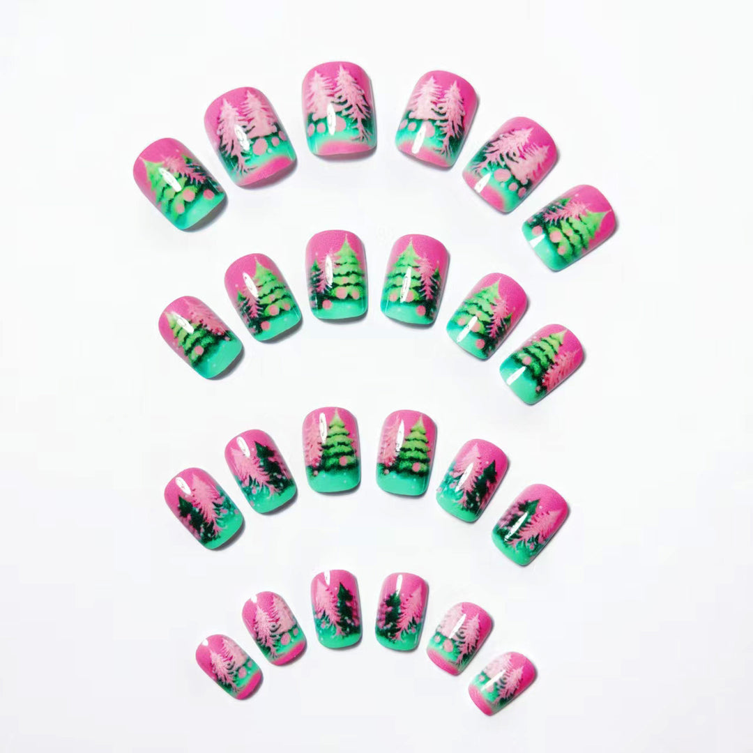 Artificial nails with festive Christmas tree design Bowlift