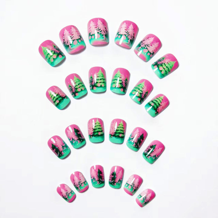 Artificial nails with festive Christmas tree design Bowlift