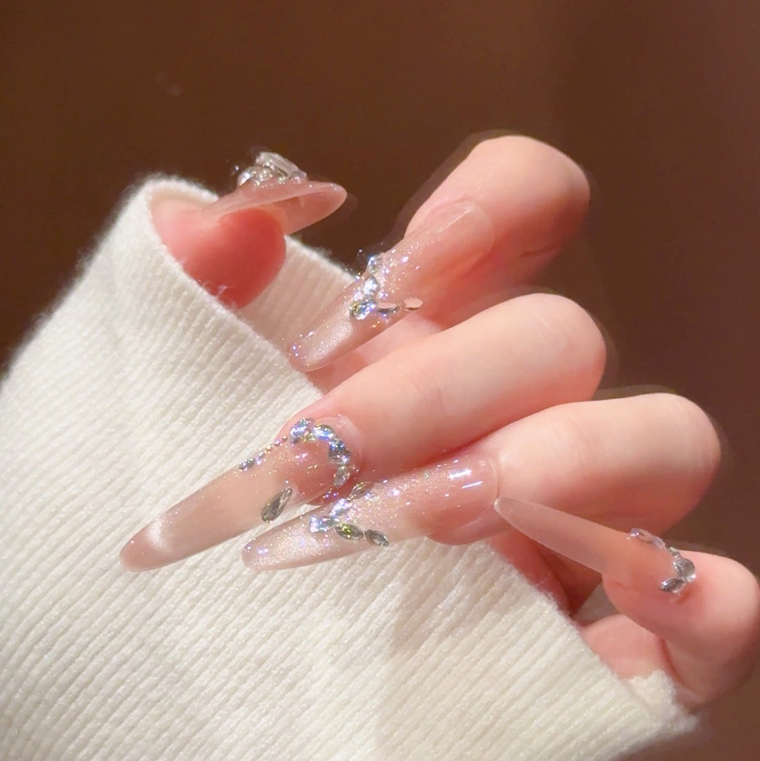 Luxury Rhinestone-Accented Stiletto Press-On Nails Bowlift