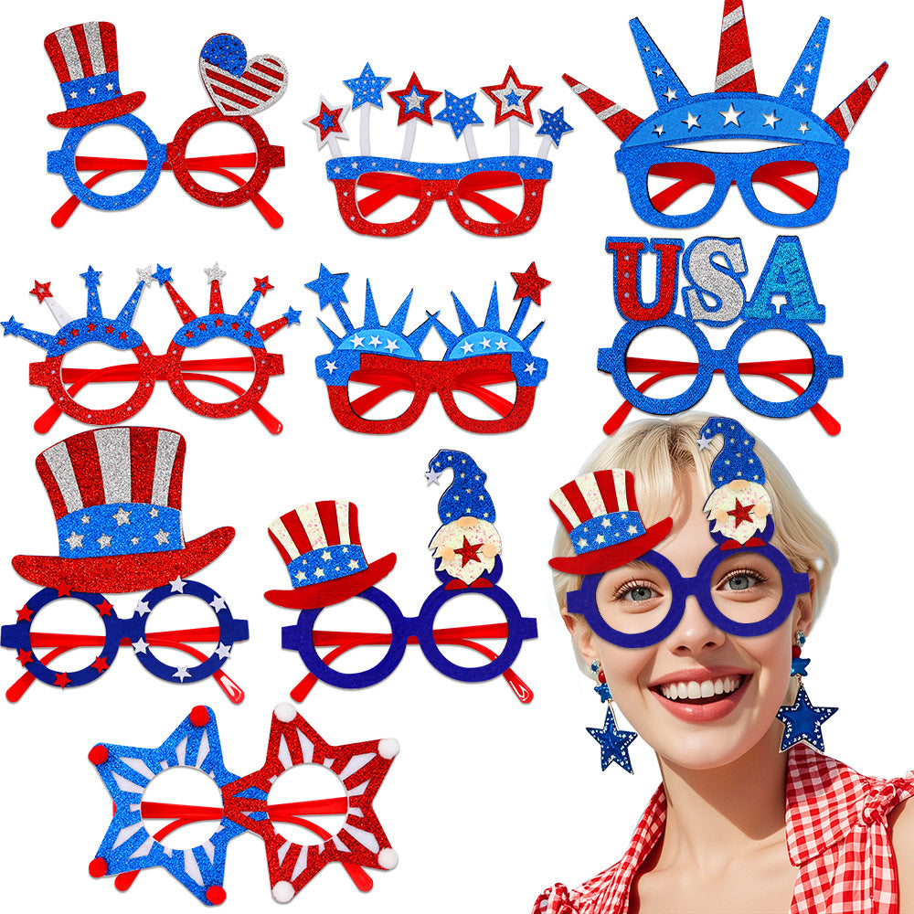 Unisex glitter glasses with USA lettering and round frame party glasses Bowlift