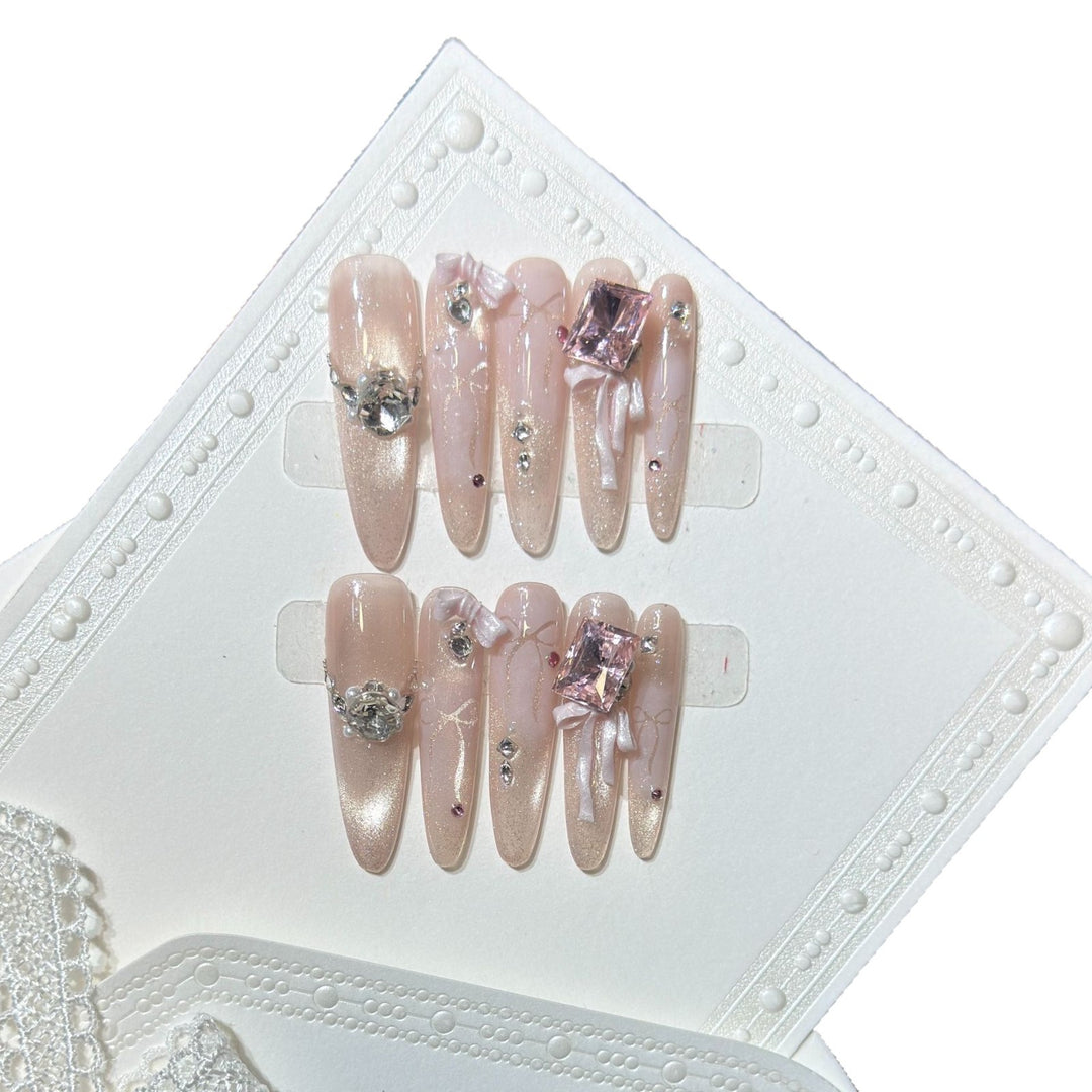 Artistic Stiletto Press-On Nail Set with Charming Patterns Bowlift