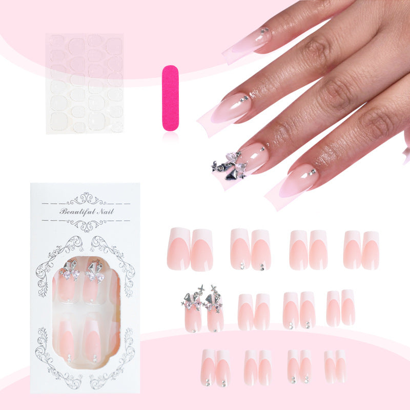 Elegant Decorative Press-On Nail Art Set with Rhinestone Accents Bowlift