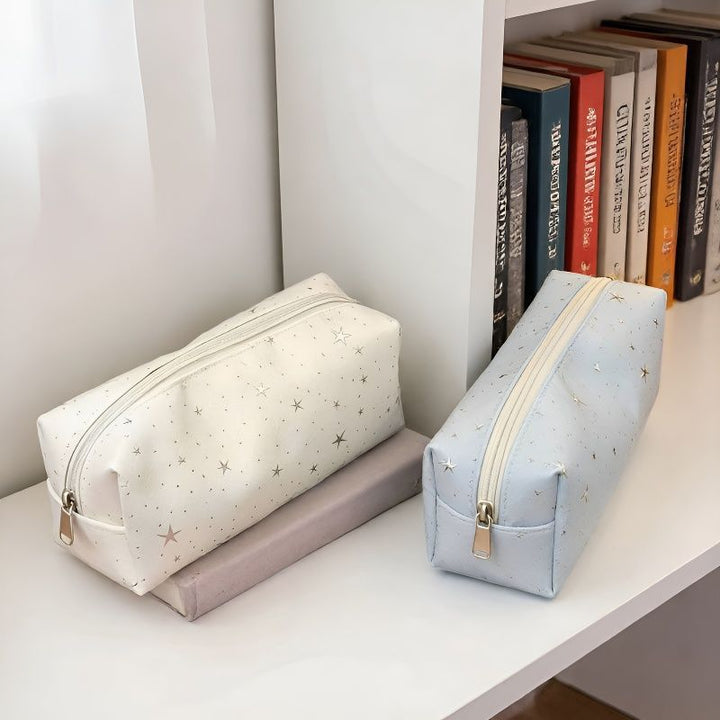 Star-Print Faux Leather Rectangular Pencil Case and Makeup Pouch Bowlift