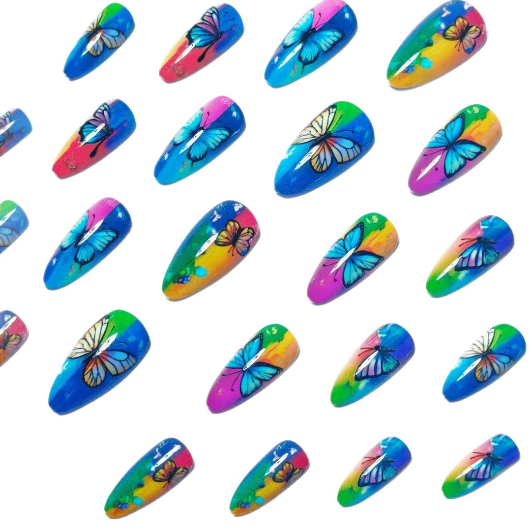 Artificial Nails in Colorful Butterfly Design Bowlift