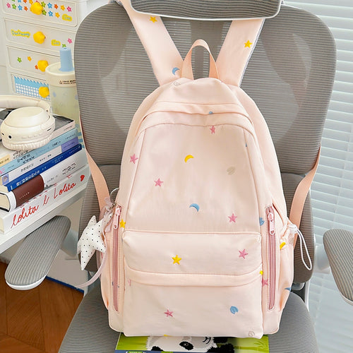 Embroidered Star and Moon Pattern Backpack