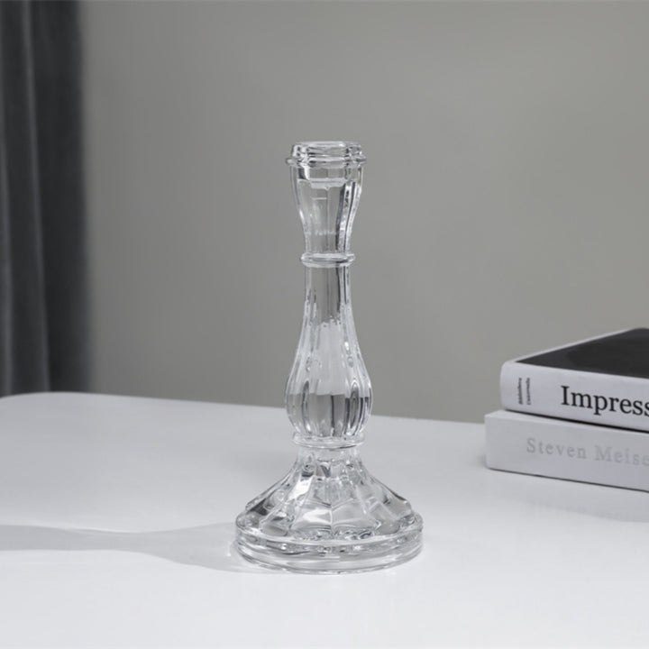 Ribbed Crystal-Style Glass Candlestick Holder Bowlift