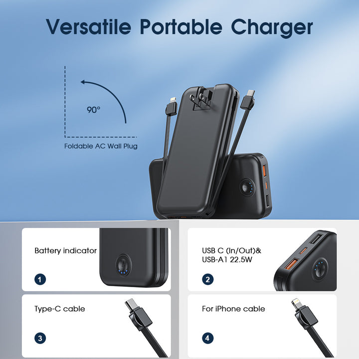 Power bank with integrated wall plug and fast charging Type-C function Bowlift