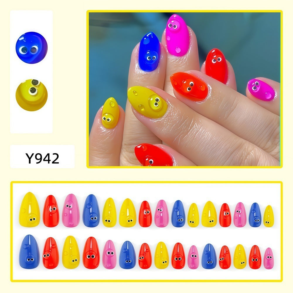 Creative artificial nails with funny faces and colorful accents Bowlift