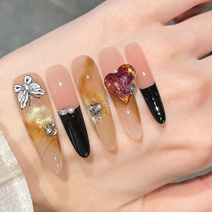 Artistic 3D Butterfly and Gem Nail Extensions Bowlift