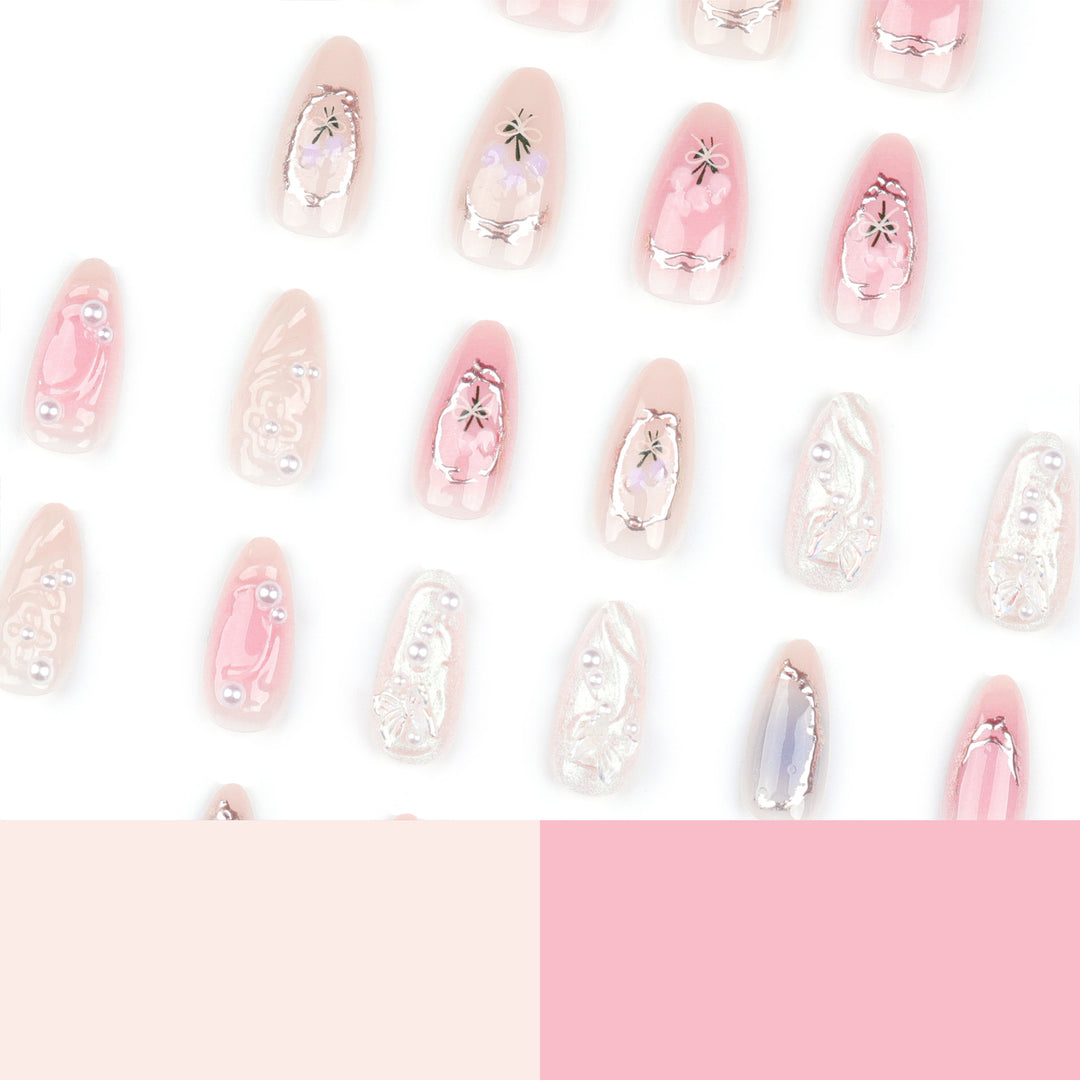 Artful nail extensions with elegant flower decoration Bowlift