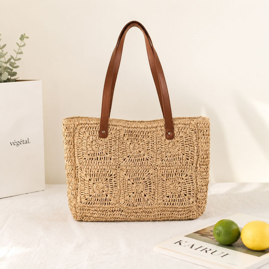 Braided jute bag with leather handles Bowlift