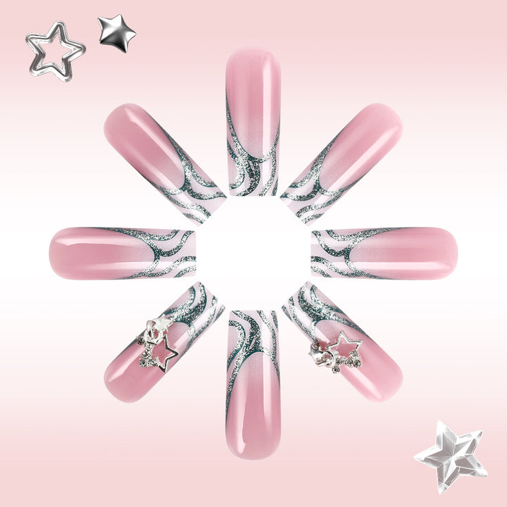 Glittery Star-Embellished Press-On Nails Bowlift