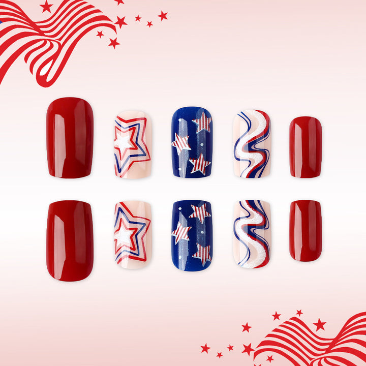 Themed Press-On Nail Art Set with Star Design Bowlift
