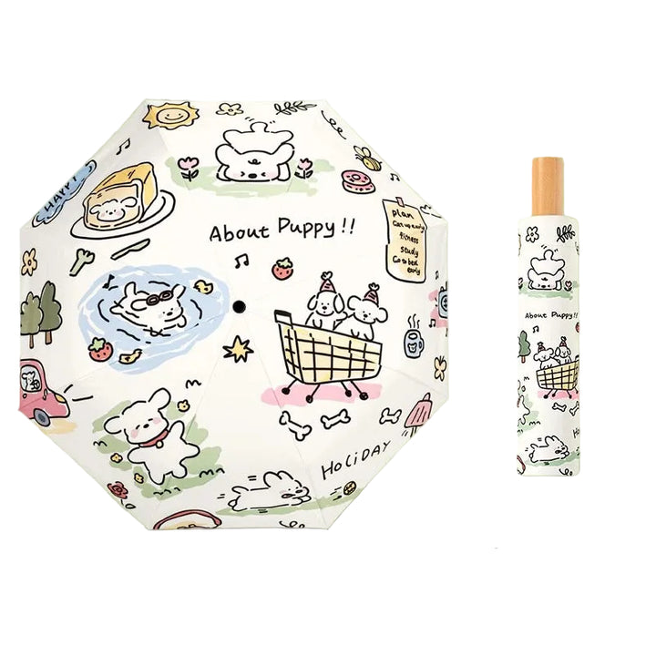 Women's Foldable Umbrella with Playful Dog Design Bowlift