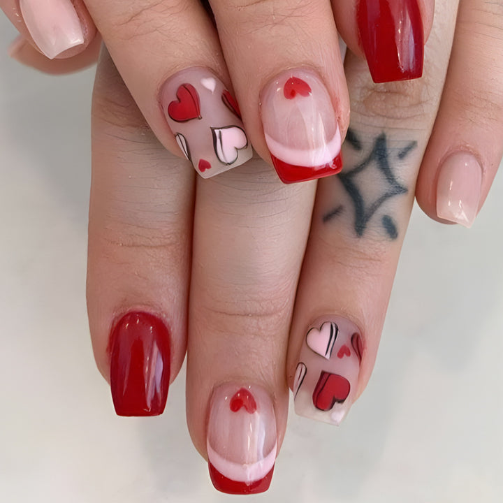 Romantic Heart-Print Press-On Nail Art Set Bowlift