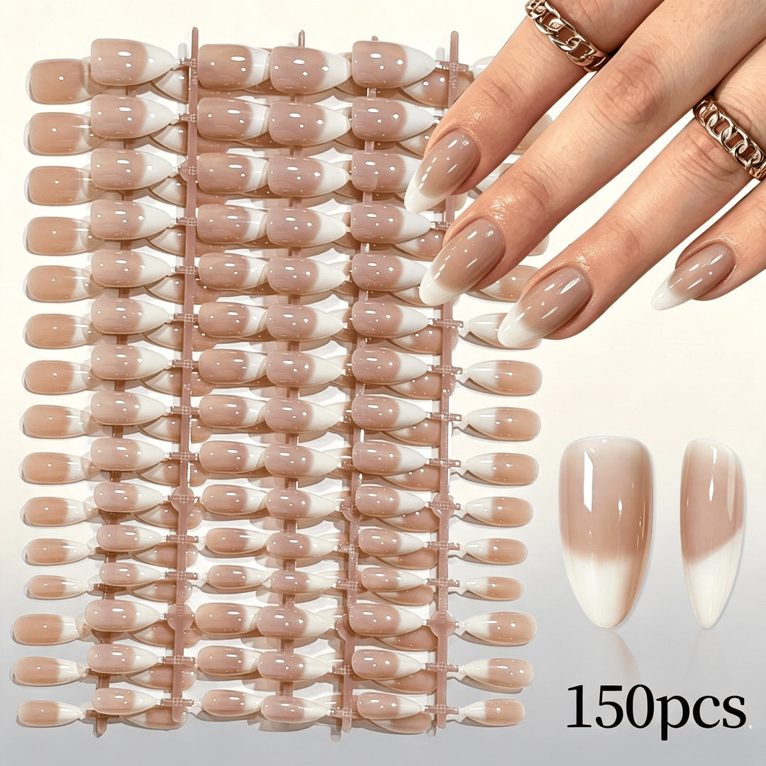 Elegant Gradient French Tip Press-On Nails Bowlift