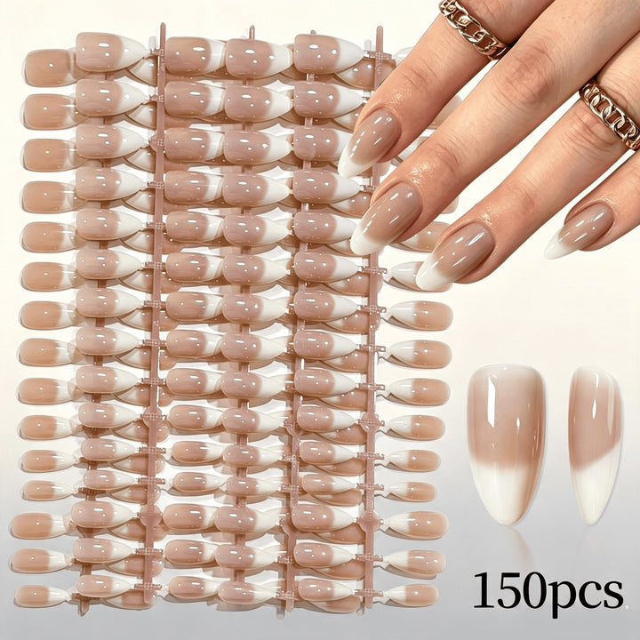 Elegant Gradient French Tip Press-On Nails Bowlift