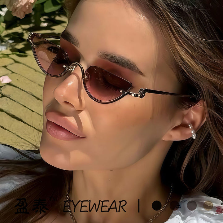 Ladies Cat-Eye Sunglasses with Filigree Gold Frame Bowlift