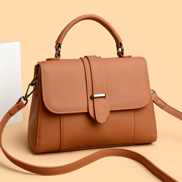 Elegant Leather Top Handle Handbag Bowlift