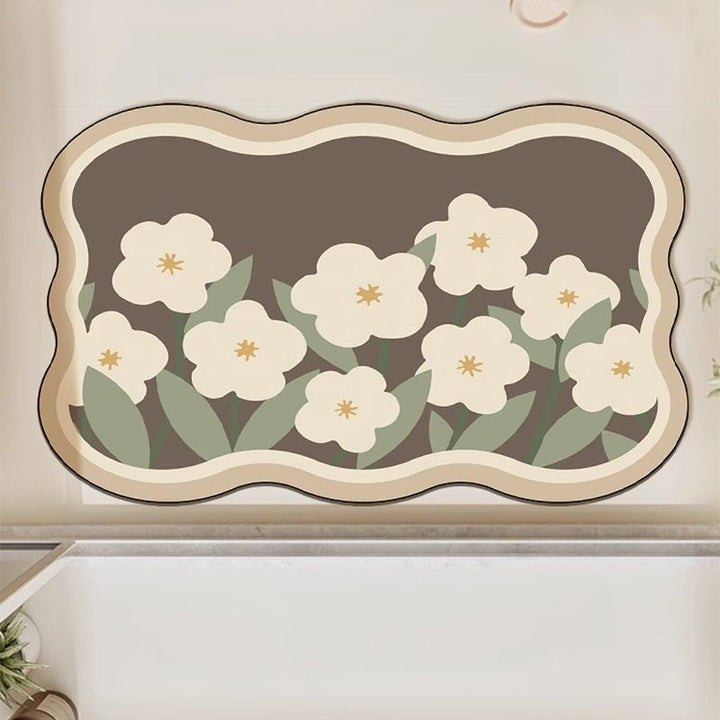 Absorbent Floral Print Bath Mat Bowlift