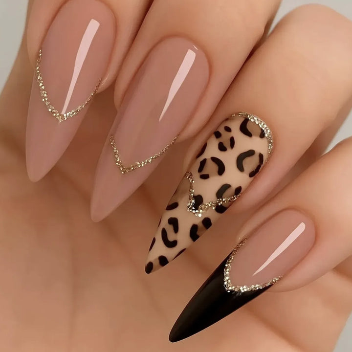 Elegant Leopard Print Stiletto Nail Art Extensions Bowlift