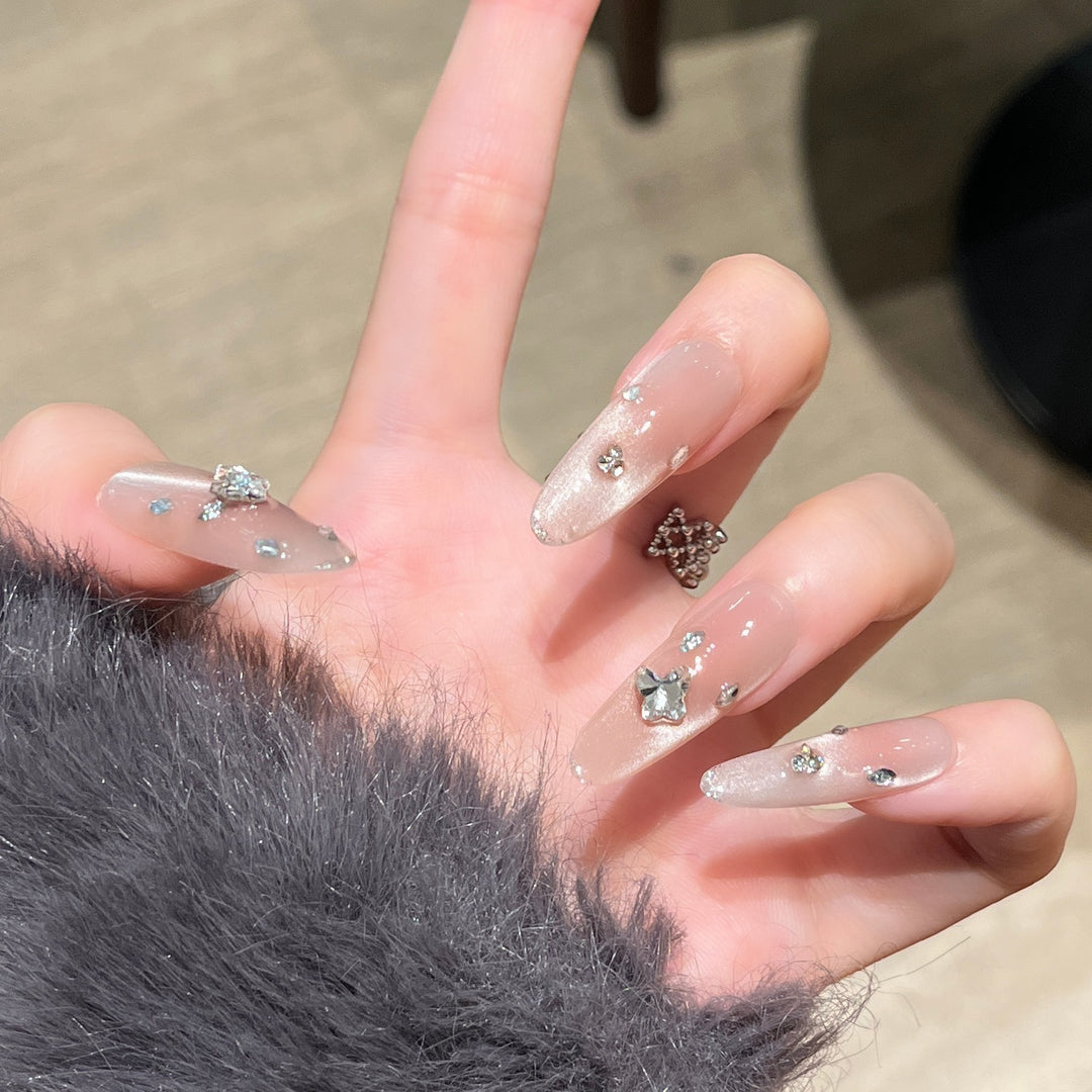Elegant Press-On Nail Extensions with Crystal Accents Bowlift