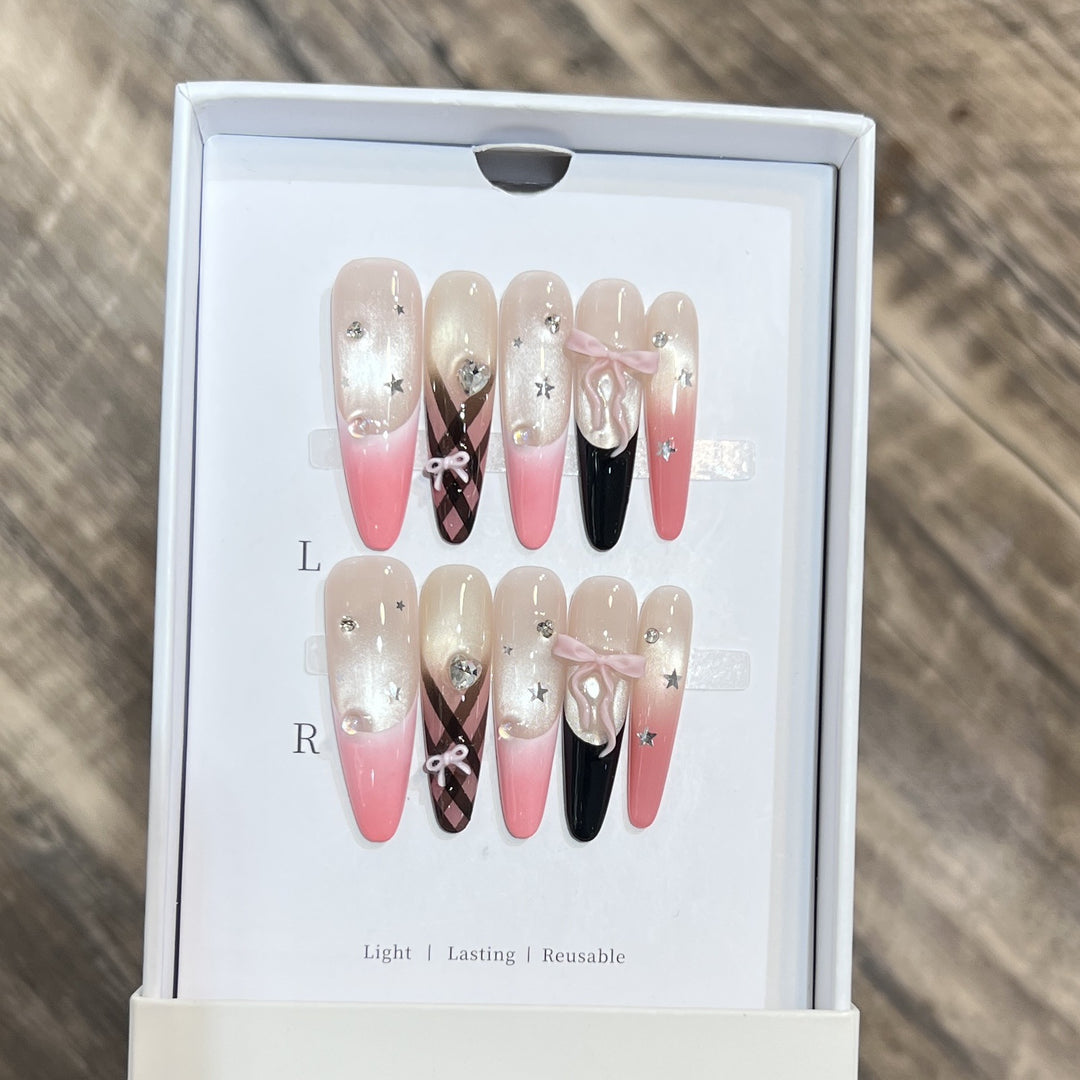 Premium Decorative Stiletto Press-On Nail Set Bowlift