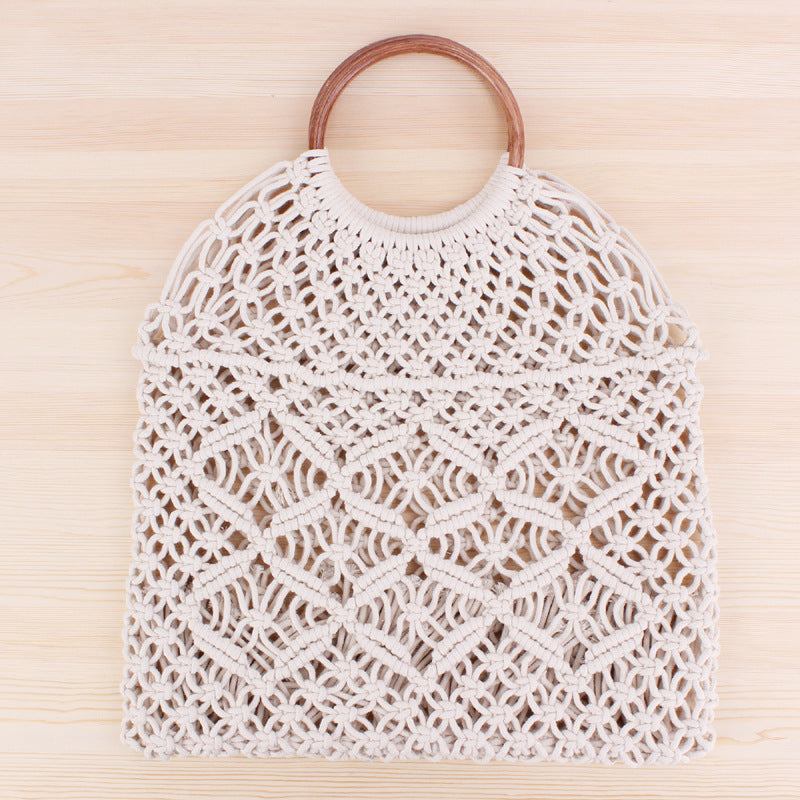 Macrame Tote Bag with Wooden Handle Bowlift