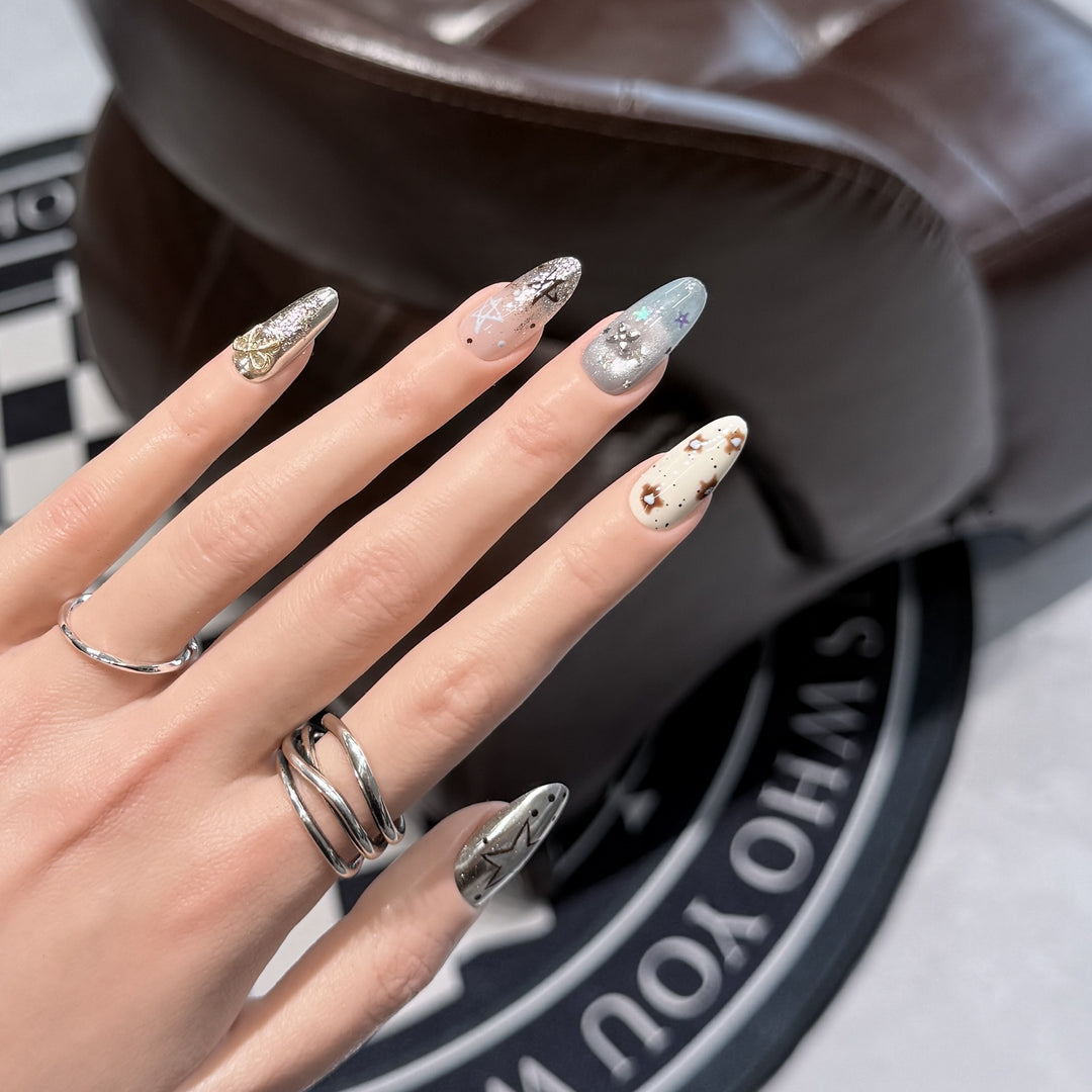 Artistic Stiletto Press-On Nail Set with Unique Aesthetic Designs Bowlift
