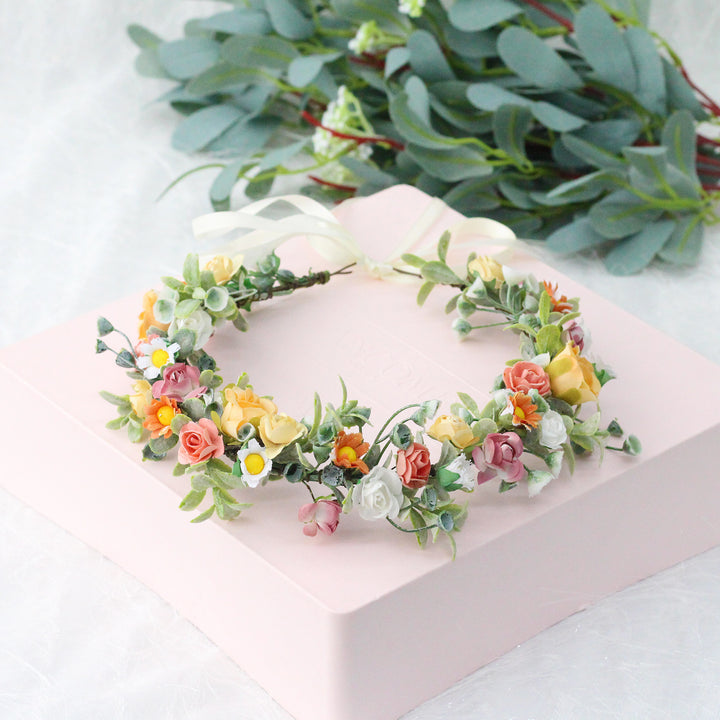 Handmade Romantic Artificial Flower Crown Headband for Bridal and Festival Bowlift