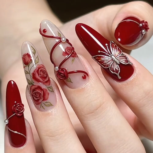 Romantic Floral Press-On Nail Set Bowlift