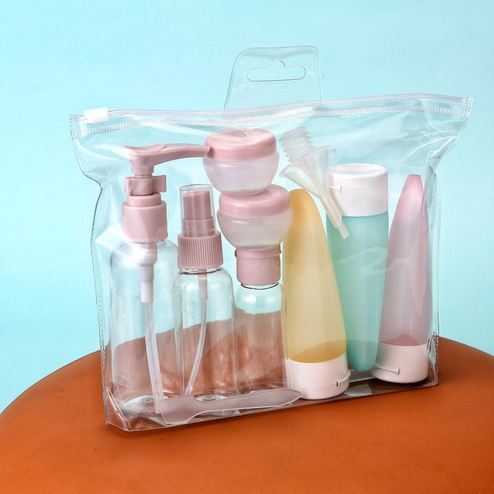 Travel Silicone Toiletry Bottle Set with Pump Spray Funnel and Clear Zip Bag Bowlift