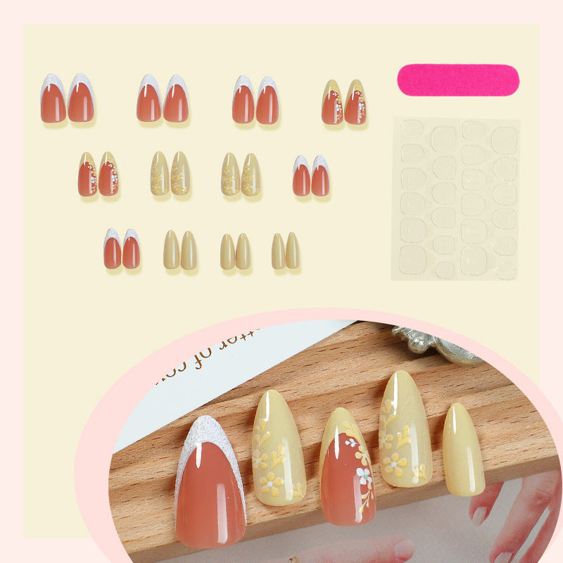 Premium Artistic Press-On Nail Set with Floral and Gem Accents Bowlift