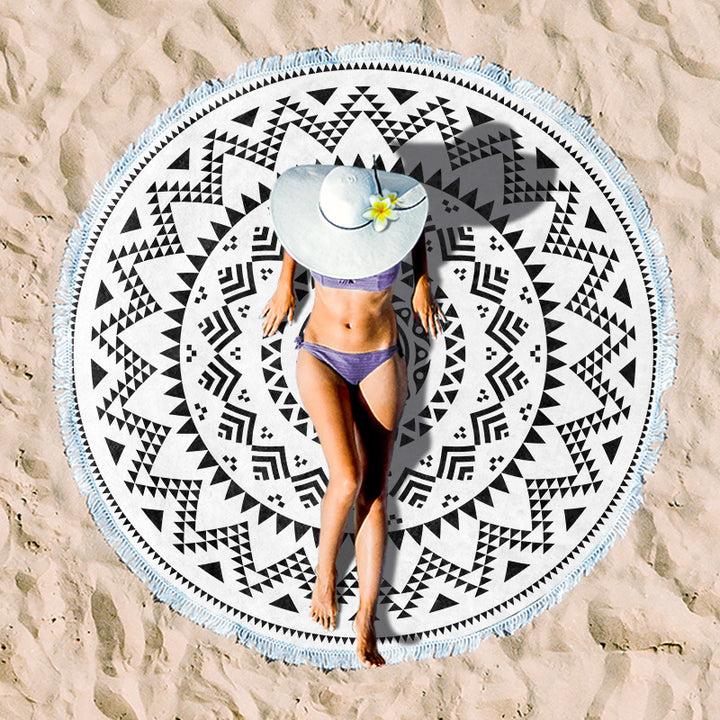 Round beach towel with colorful tropical motif Bowlift