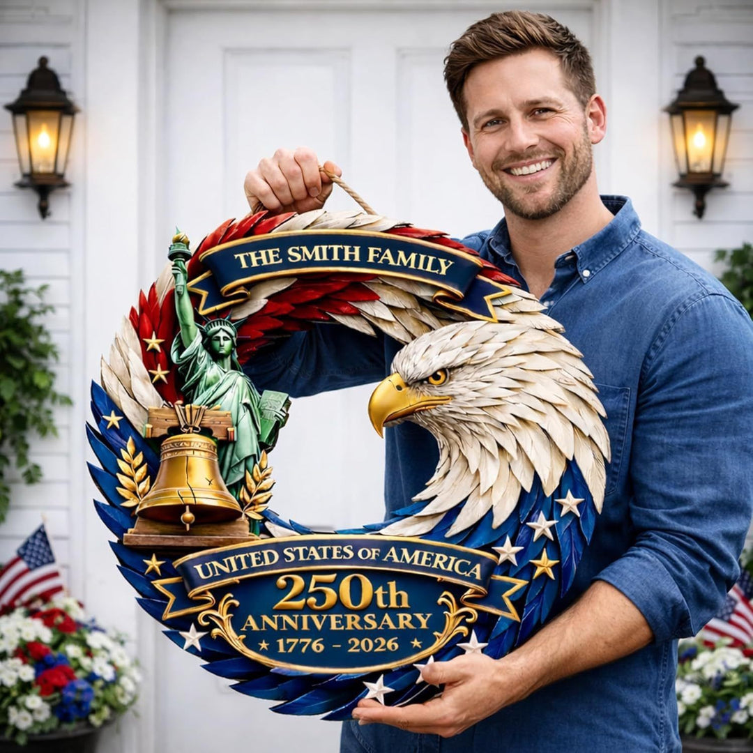 Unisex nan Patriotic Americana Heart Flag Wreath with Ribbon Mesh, Wooden Heart Cutout and Star Accent Bowlsift Bowlift