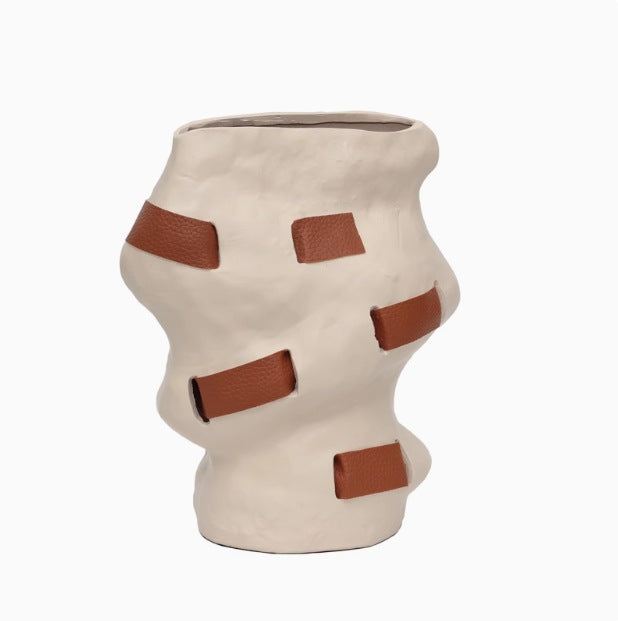 Decorative Terracotta Vase with Rope Accents