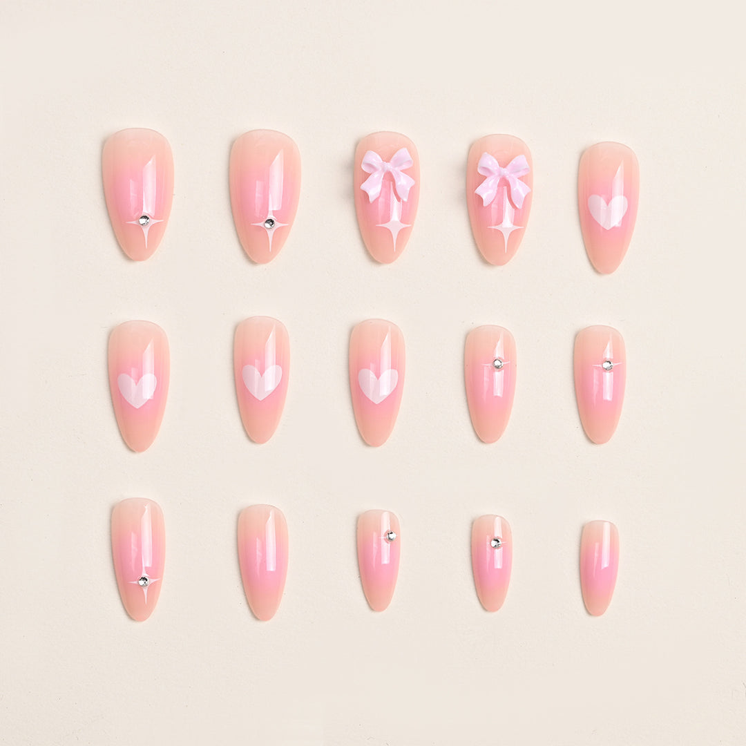 Artistic Heart and Bow Detail Press-On Nails Bowlift