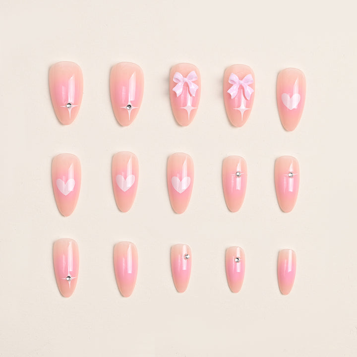 Artistic Heart and Bow Detail Press-On Nails Bowlift
