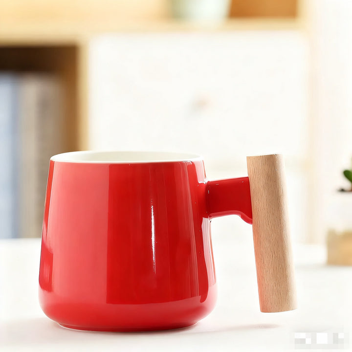 Ceramic Coffee Mug with Ergonomic Wooden Handle Bowlift