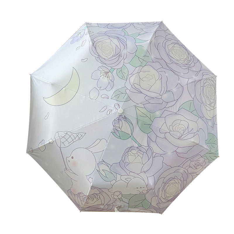 Ladies Folding Umbrella with Floral Minimalism Bowlift
