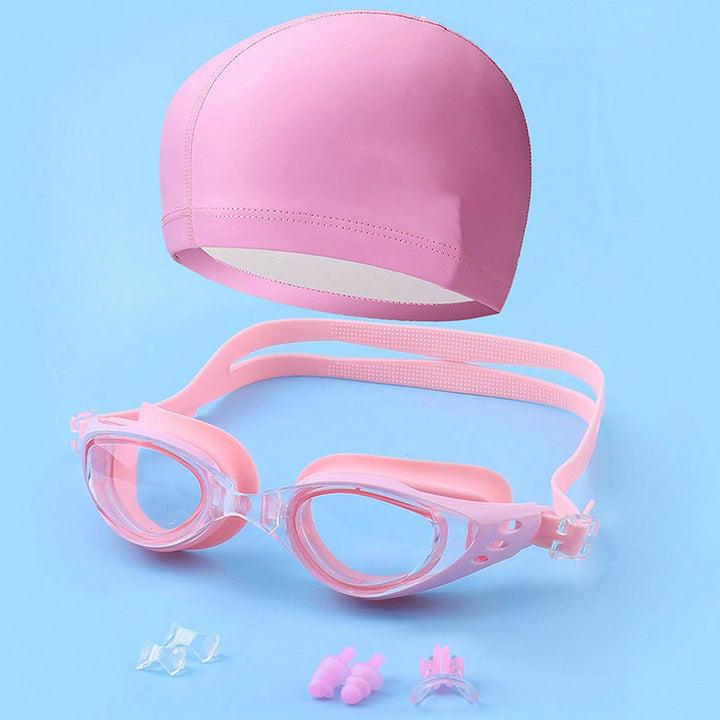 Goggles set with ergonomic swim cap and earplugs Bowlift