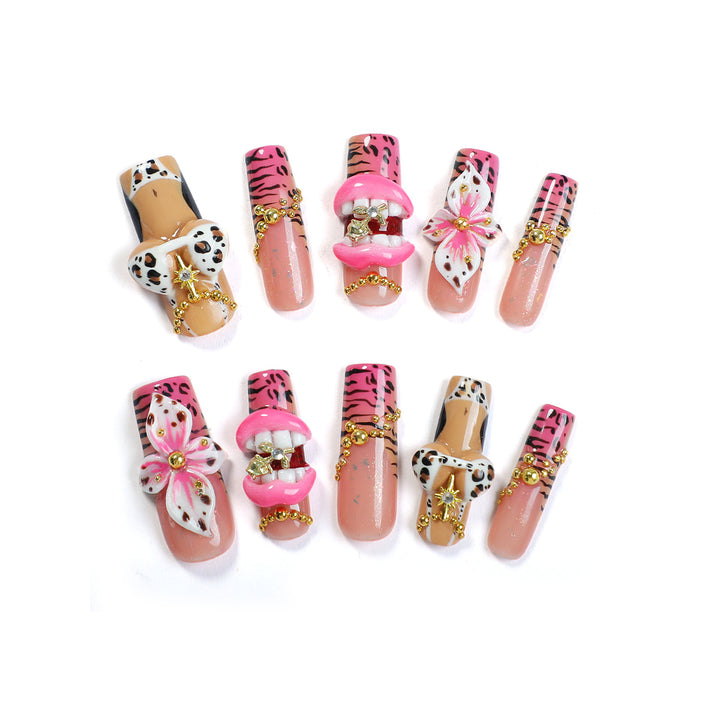 Creative nail set with elegant animal and floral pattern Bowlift