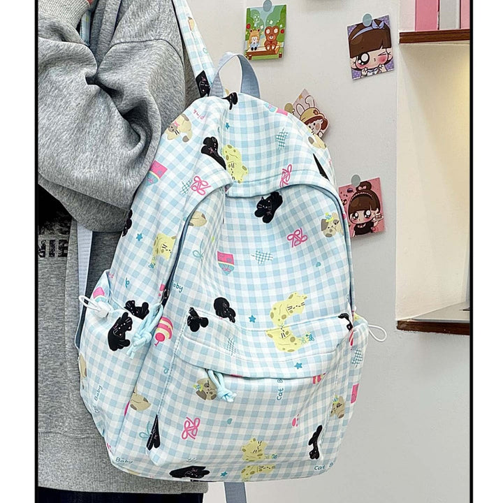 Backpack with Creative Checkered Pattern and Playful Appliqués Bowlift