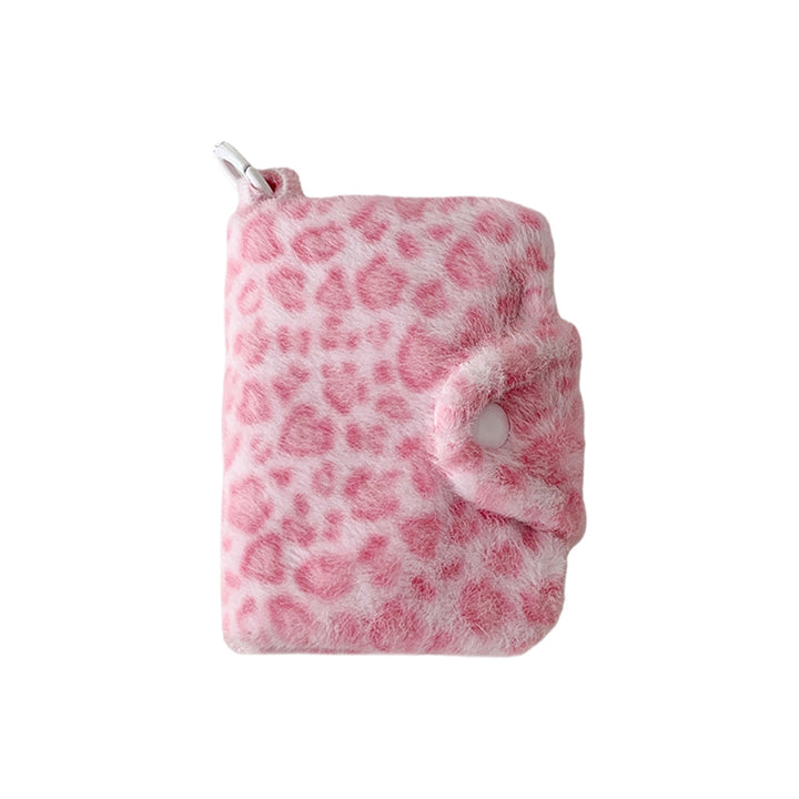 Faux Fur Leopard-Print Snap Keyring Card Wallet Bowlift