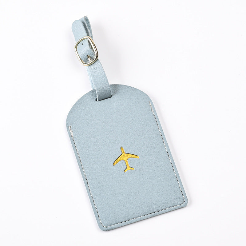 Premium Leather Luggage Tag with Adjustable Strap and Embroidered Airplane Icon Bowlift