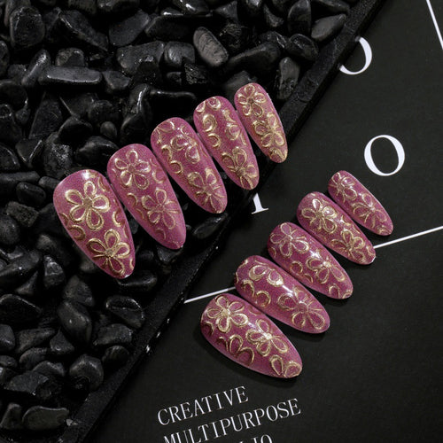Glittering artificial nails with floral patterns Bowlift