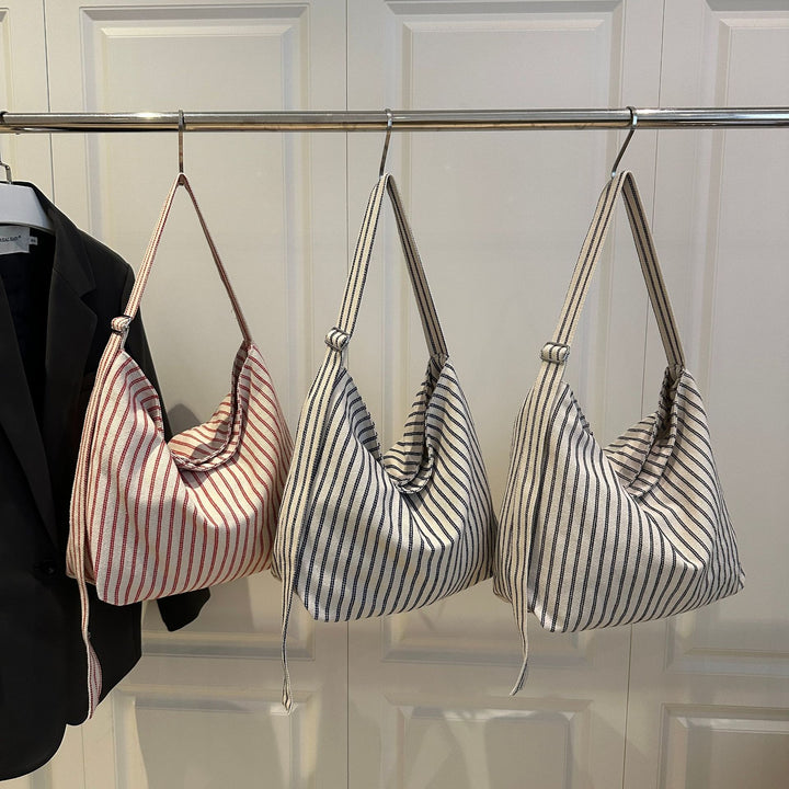 Casual Striped Canvas Tote Bag Bowlift