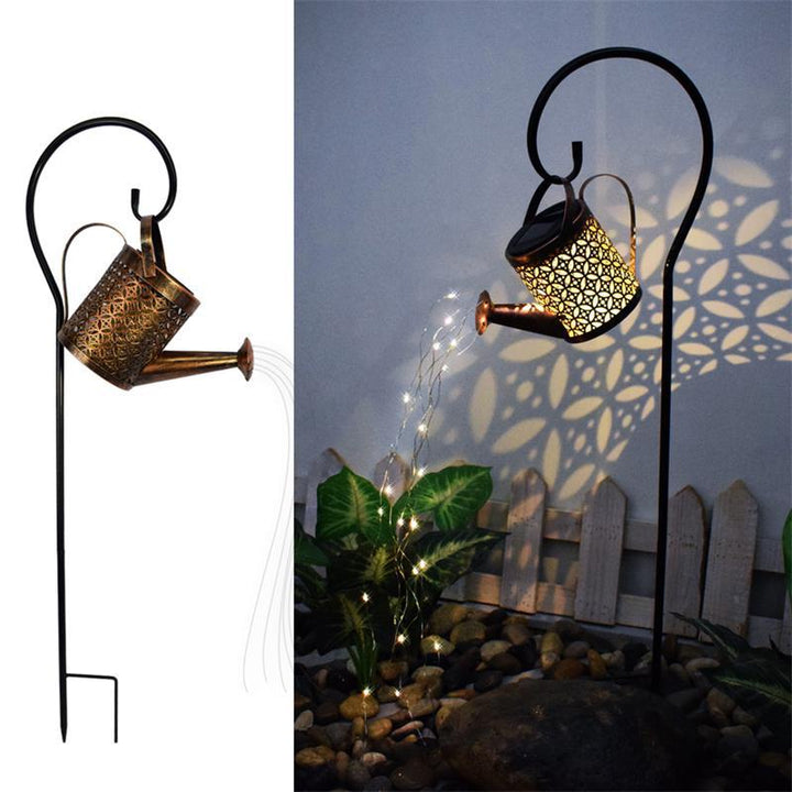 Decorative Hanging Watering Can Garden Stake Ornament With Simulated Cascading Spout Bowlift